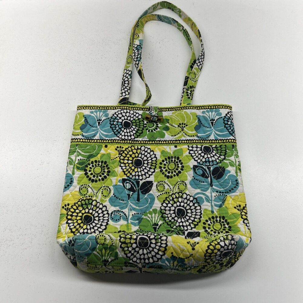 Vera Bradley Carry All Large Toggle Tote Bag Purse Pocketbook Lime Green Yellow